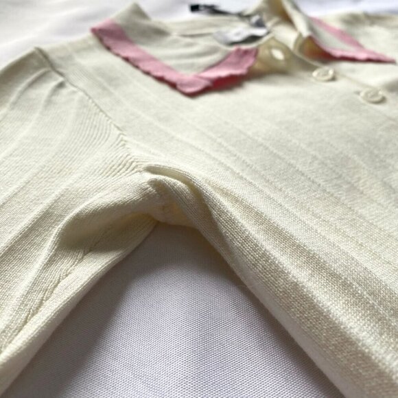 NWT GREYLIN BRUNA SWEATER KNIT SCALLOP TOP IN IVORY WHITE & PINK - S - Picture 7 of 9